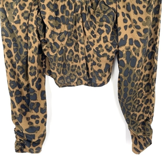 Mango Mng Leopard Animal Print Ruched Sleeve Smocked Back Top - Picture 6 of 9